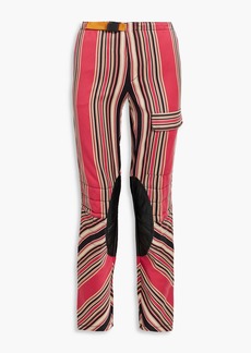 Etro - Leather-trimmed striped cotton and silk-blend twill slim-leg pants - Red - IT 38