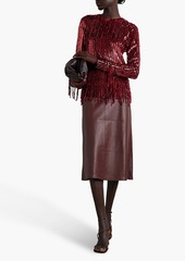 Etro - Marlene fringed velvet and sequined tulle blouse - Burgundy - IT 40