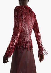 Etro - Marlene fringed velvet and sequined tulle blouse - Burgundy - IT 40