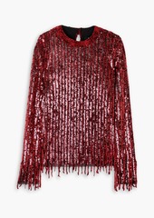 Etro - Marlene fringed velvet and sequined tulle blouse - Burgundy - IT 40