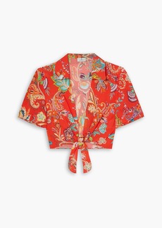 Etro - May cropped tie-front printed crepe top - Red - IT 46