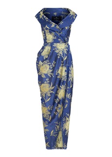 Etro - Off-The-Shoulder Floral-Satin Midi Wrap Dress - Blue - IT 38 - Moda Operandi
