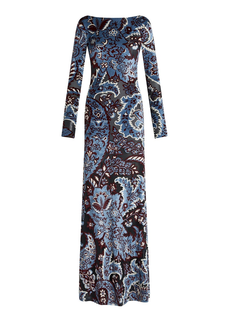 Etro - Open Back Velvet Maxi Dress - Blue - IT 40 - Moda Operandi