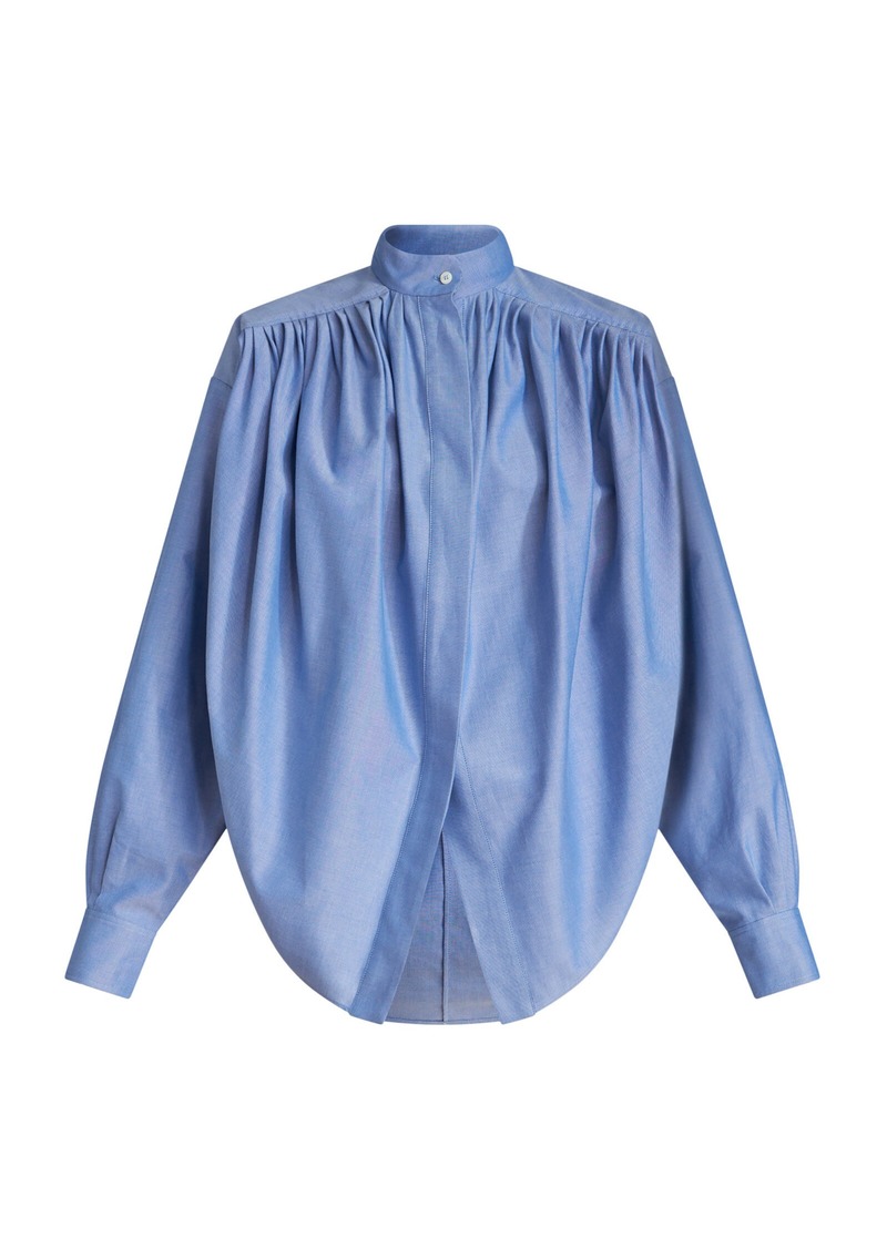 Etro - Oversized Pleated Cotton-Oxford Top - Blue - IT 38 - Moda Operandi