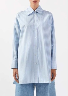 Etro - Oversized Striped Cotton-poplin Shirt - Womens - Light Blue