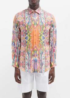 Etro - Paisley-print Linen Shirt - Mens - Orange Multi