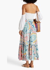 Etro - Pleated printed cotton and silk-blend maxi skirt - Blue - IT 38