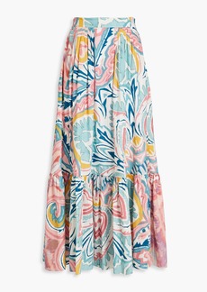 Etro - Pleated printed cotton and silk-blend maxi skirt - Blue - IT 38