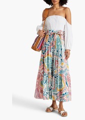 Etro - Pleated printed cotton and silk-blend maxi skirt - Blue - IT 38