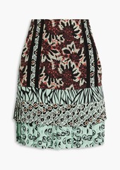 Etro - Pleated printed silk-crepe mini skirt - Black - IT 42