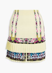 Etro - Pleated printed silk crepe de chine mini skirt - Yellow - IT 42