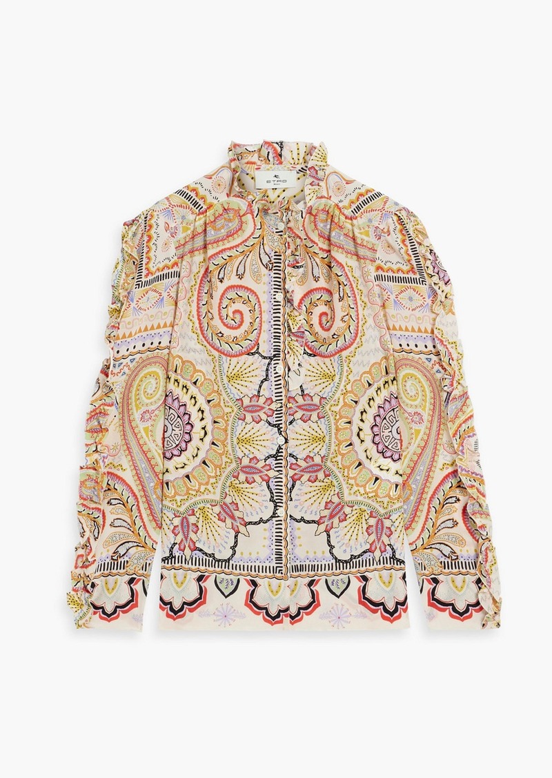 Etro - Ruffle-trimmed printed silk-crepe shirt - Multicolor - IT 48