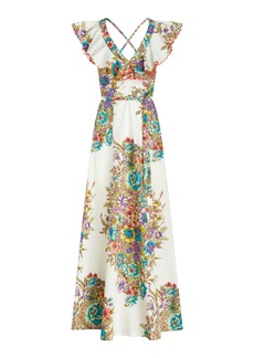 Etro - Ruffled Floral-Cotton Maxi Dress - White - IT 42 - Moda Operandi