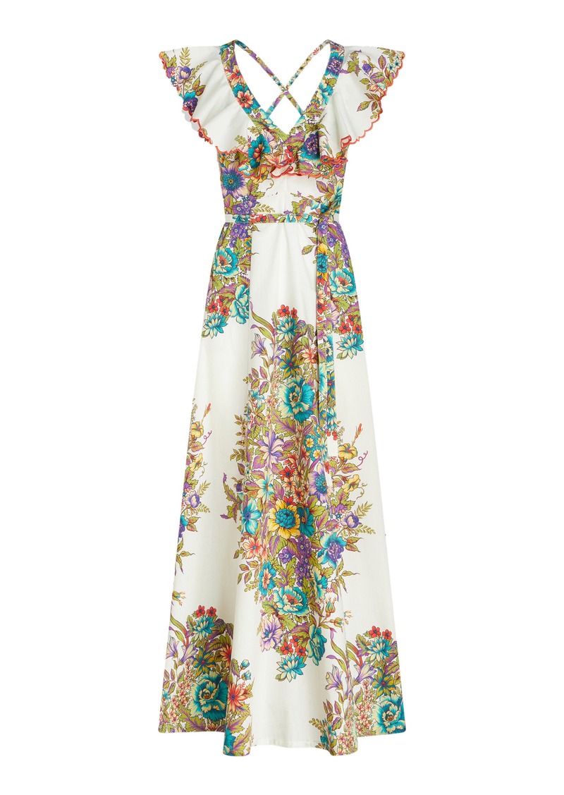 Etro - Ruffled Floral-Cotton Maxi Dress - White - IT 46 - Moda Operandi
