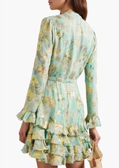 Etro - Ruffled metallic floral-jacquard silk-chiffon mini dress - Blue - IT 40