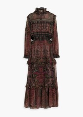Etro - Ruffled paisley-print silk-chiffon maxi dress - Burgundy - IT 44