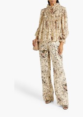 Etro - Ruffled printed silk and wool-blend blouse - Neutral - IT 38