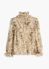 Etro - Ruffled printed silk and wool-blend blouse - Neutral - IT 38