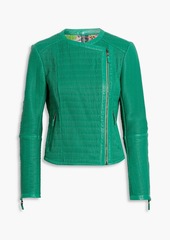 Etro - Shirred leather biker jacket - Green - IT 42