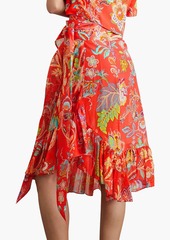 Etro - Starman printed cotton and silk-blend voile wrap skirt - Orange - IT 44