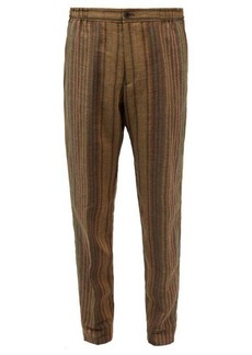 Etro - Striped Linen-voile Trousers - Mens - Brown