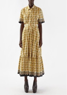 Etro - Tiered Apple-print Cotton-blend Midi Skirt - Womens - Cream Multi