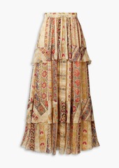 Etro - Tiered floral-print silk crepe de chine maxi skirt - Neutral - IT 38