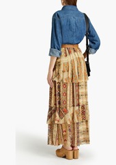 Etro - Tiered floral-print silk crepe de chine maxi skirt - Neutral - IT 38