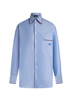 Etro - Velvet-Trimmed Cotton Shirt - Blue - IT 38 - Moda Operandi