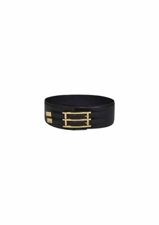 ETRO Black leather high belt with chrome maxi buckle Etro