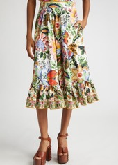 Etro Bouquet Pleated Tiered Cotton Poplin Midi Skirt