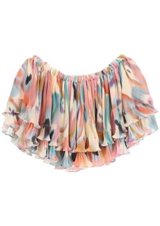 Etro butterfly wing print off-the-shoulder crop top