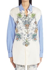 Etro Camicia Oversize Mixed Media Button-Down Shirt in White at Nordstrom