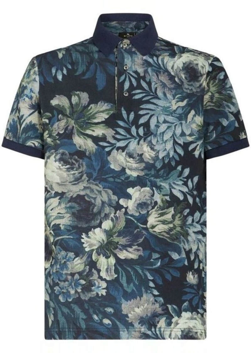 ETRO COTTON JERSEY POLO SHIRT ENRICHED WITH A FLORAL PRINT.