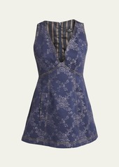 Etro Denim Floral-Print Mini Dress