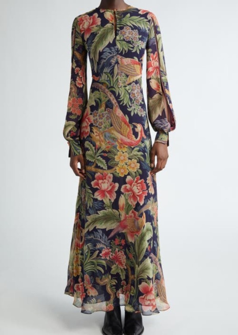 Etro Floral Long Sleeve Silk Maxi Dress