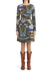 Etro Floral Print Long Sleeve Fit & Flare Jersey Dress