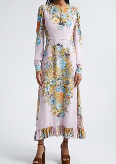 Etro Floral Print Long Sleeve Midi Dress