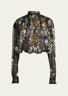 Etro Floral-Print Sheer Button Up Silk Blouse