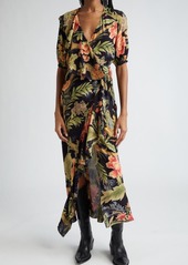 Etro Floral Puff Sleeve Wrap Maxi Dress