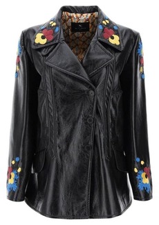 Etro jacket in patent faux leather with floral embroideries