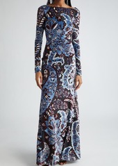 Etro Long Sleeve Tulle & Velvet Maxi Dress