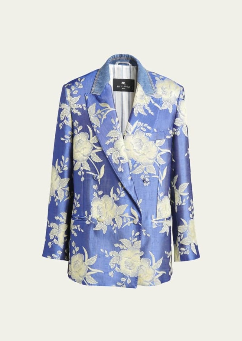 Etro Mixed-Media Floral Print Double-Breasted Blazer