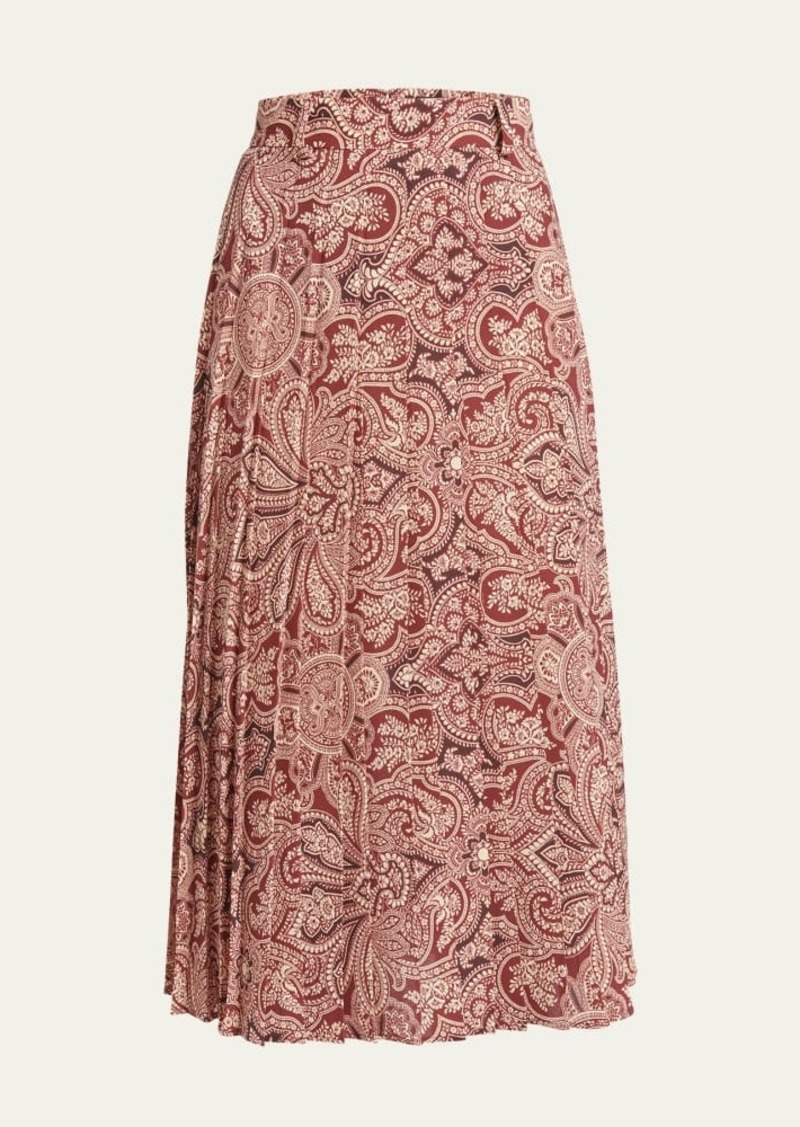Etro Paisley-Print Pleated Midi Skirt
