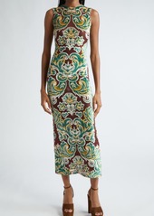 Etro Paisley Print Sleeveless Mesh Body-Con Dress