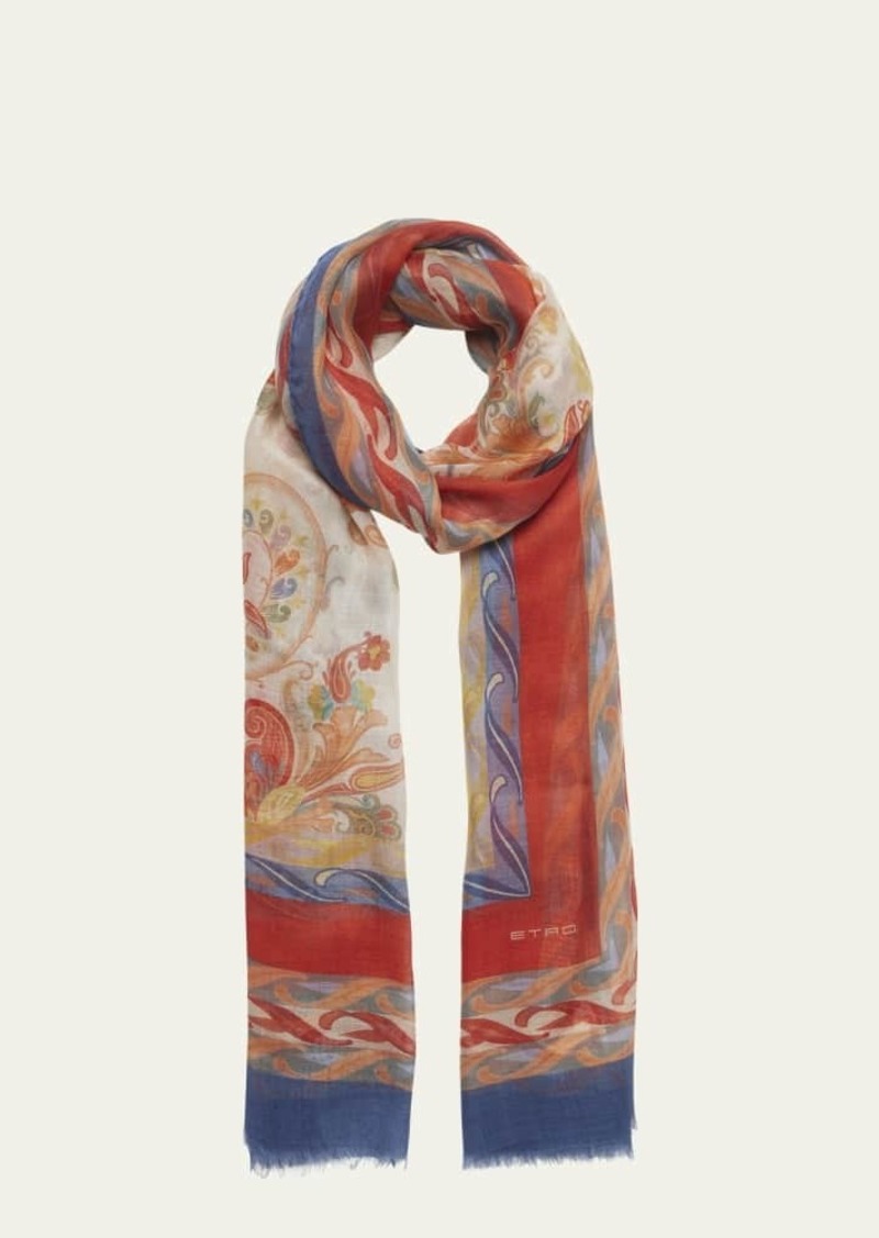 Etro Patterned Sheer Wool-Blend Scarf