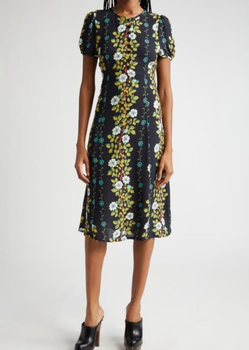 Etro Placed Floral Print Puff Sleeve Dress