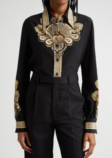 Etro Placed Floral Print Silk Button-Up Shirt