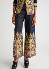 Etro Placed Paisley Stretch Cotton Wide Leg Pants