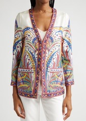 Etro Placed Paisley V-Neck Silk Twill Jacket